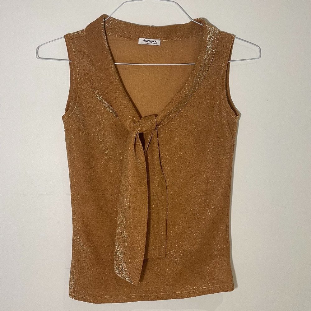 Gold Shimmer Tie Front Tank Top